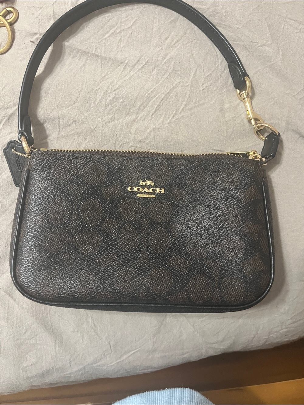 COACH Brown Signature Small Wristlet Pouch